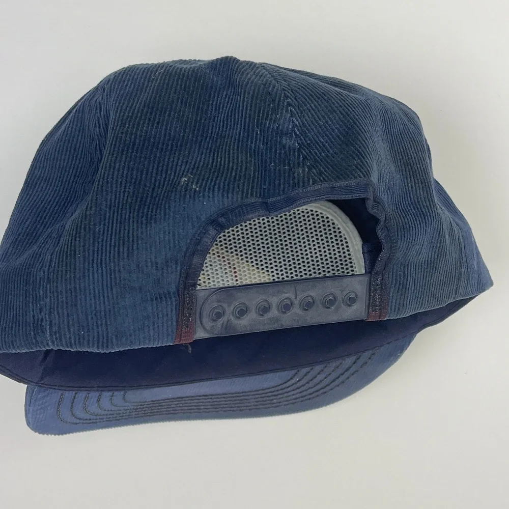 Vintage Army National Guard Corduroy Hat Made in USA Trucker Snapback Navy Blue